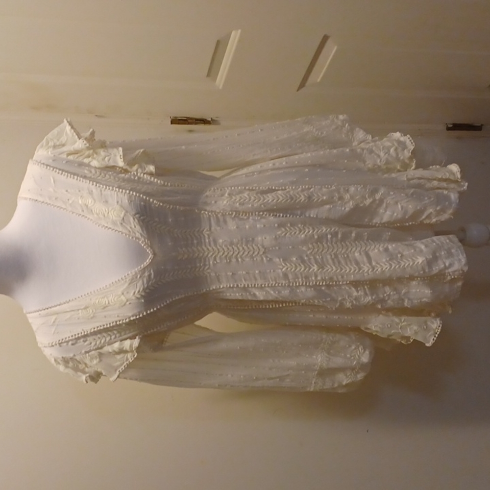 free people lacey dress ruffles mini long sleeve deep V size 12